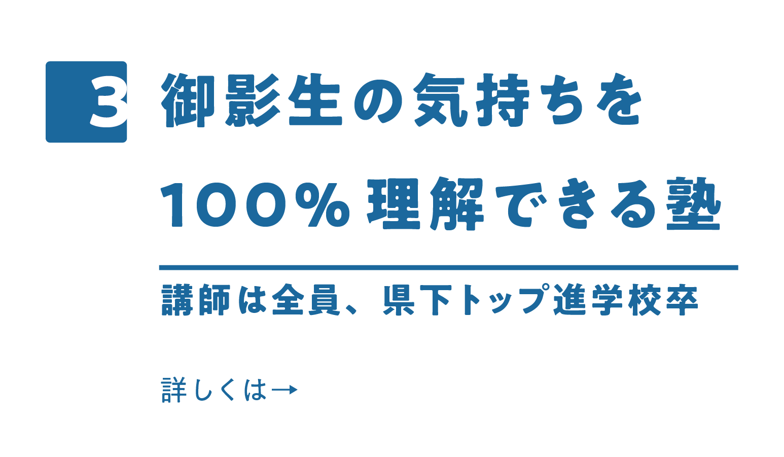3.市西生の気持ちを100%理解できる塾 講師は全員県下トップ校卒の先輩 詳しくはこちら